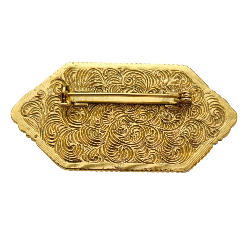 1928 Brand Art Deco Style Oval Cornelian Glass Bar Brooch Black Lucite Pin C867 - Picture 5 of 9